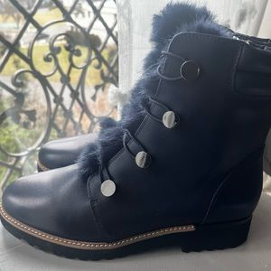 Franco Sarto Dark Blue/ Navy combat boots with fur trimming
